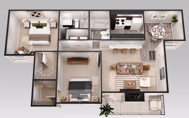 2 Bedroom 2 Bath (Upgraded) 2160 floor plan